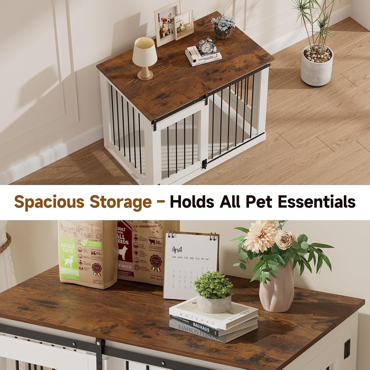 Medium Wooden Dog Crate Furniture 94x63x76cm Indoor Kennel, Sliding Lockable Doo