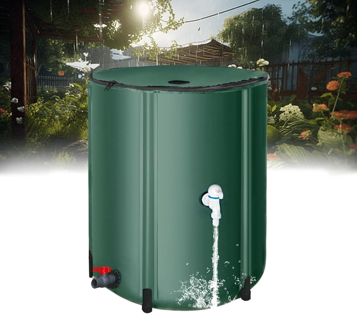 100L Foldable Garden Water Butt with Tap & Stand – Rain Barrel System