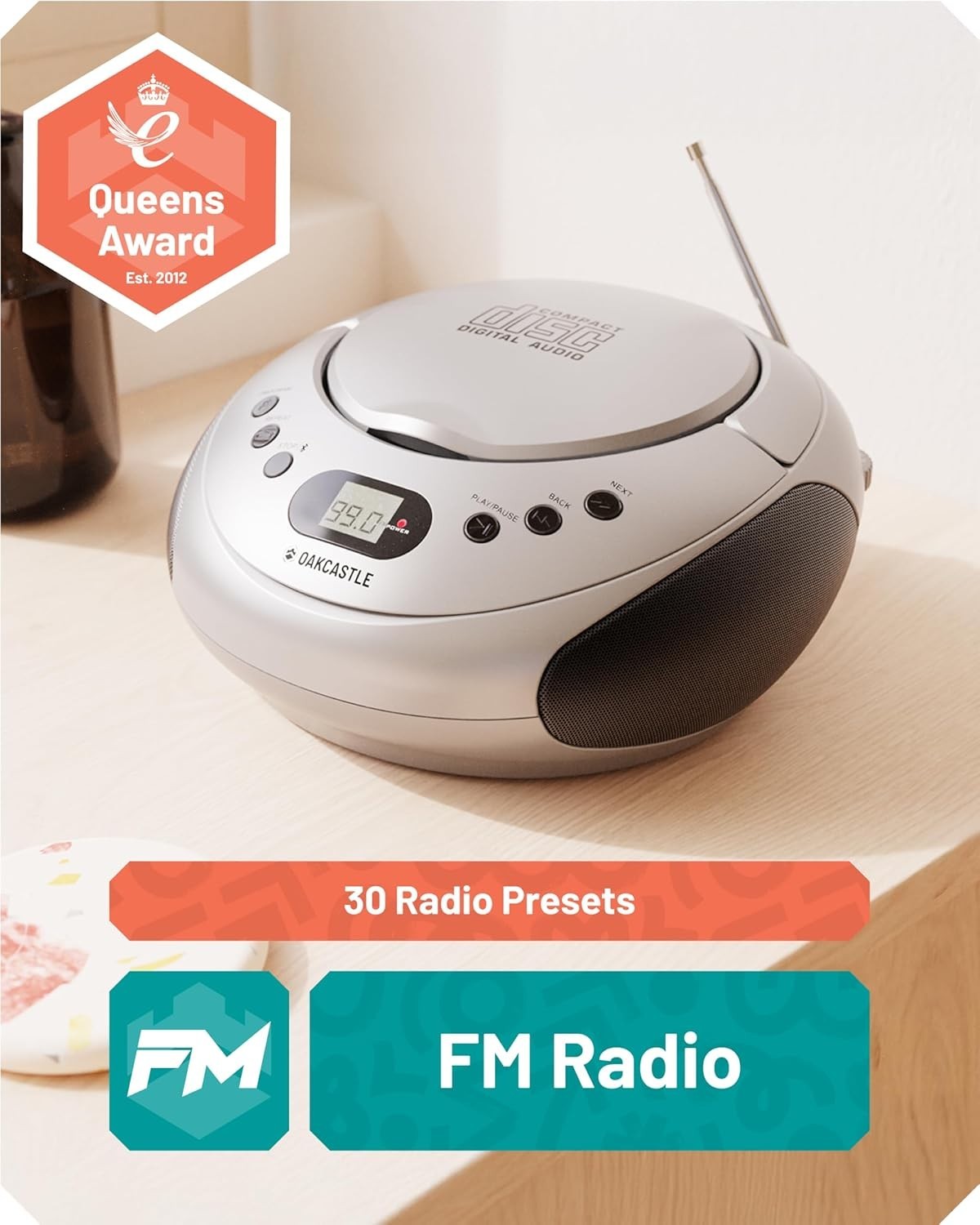 Portable Bluetooth CD Boombox FM Radio Stereo Player LED Display Silver