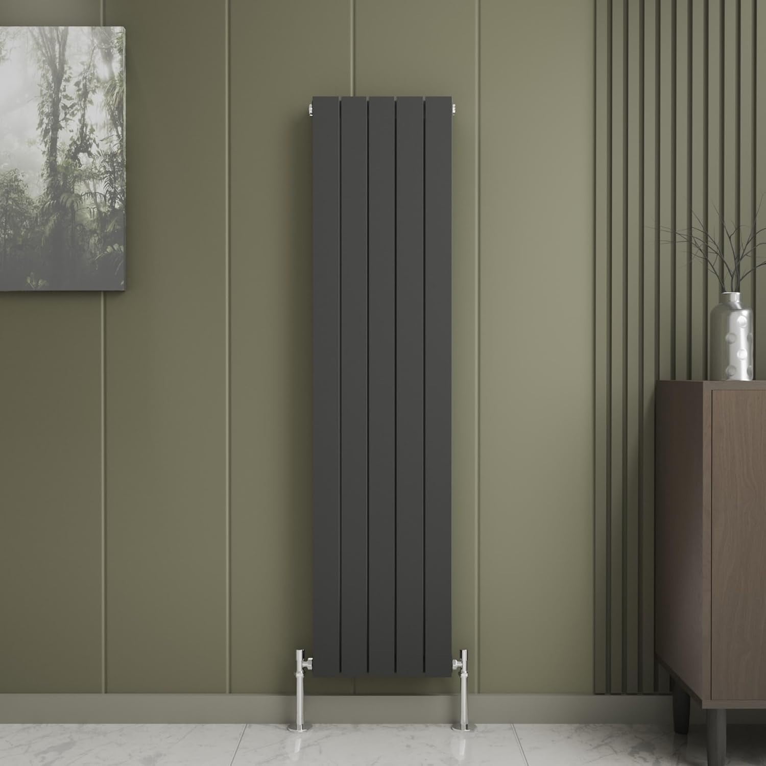 Tall Anthracite Vertical Radiator Slim Double Panel 1600x380mm Bathroom