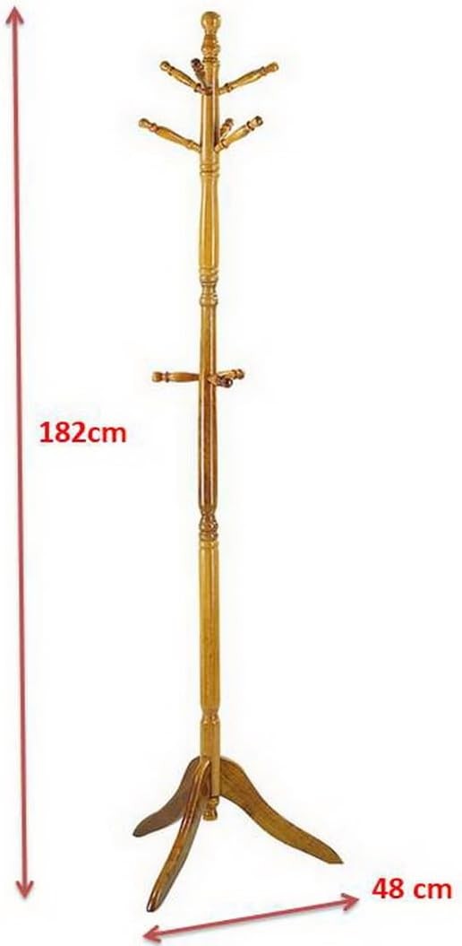 Solid Wood Coat Tree Stand with 9 Hooks | Freestanding Oak Finish Coat Rack
