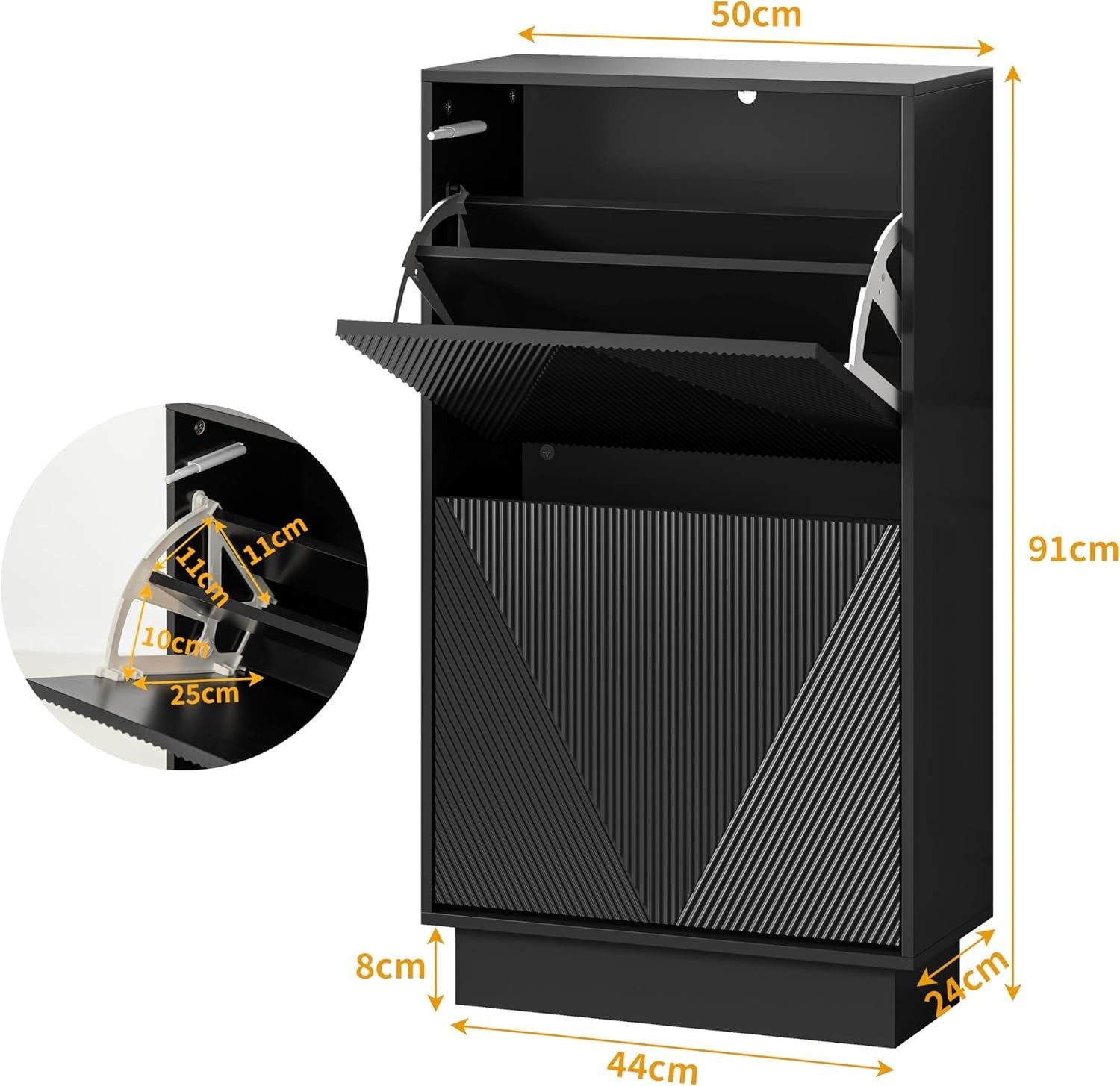Slim Shoe Storage Cabinet Black | 2 Flip Drawers, Anti-Tip, 91cm Tall