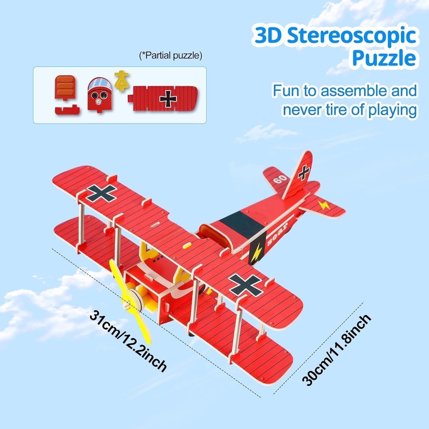 3D Antique Airplane Model Kit for Kids - Educational Puzzle Toy Gift