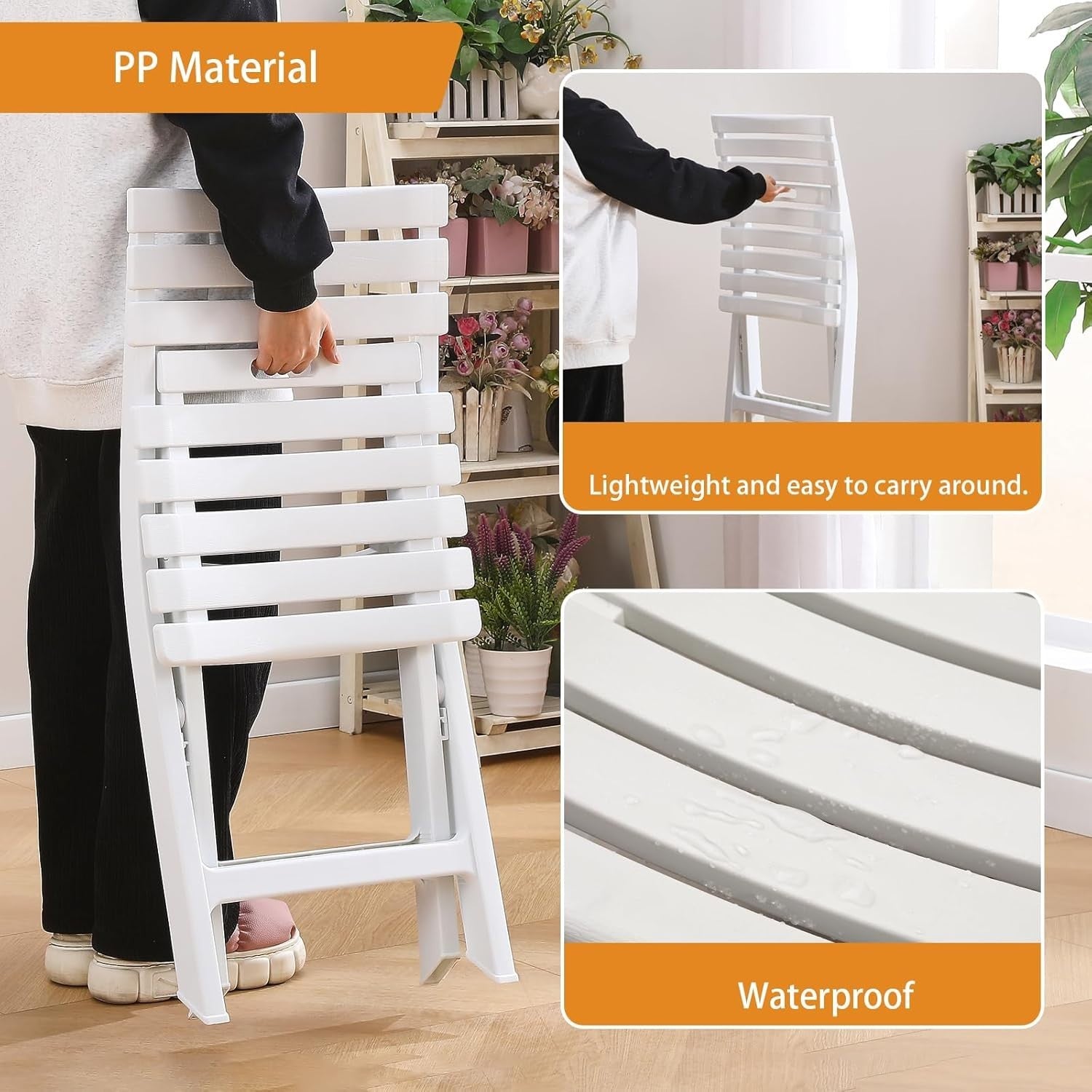White Folding Chairs Set of 4 Stackable Outdoor Indoor Garden Seating