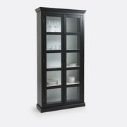 Tall Glass Display Cabinet Black Solid Pine Storage Unit 100x200x37cm