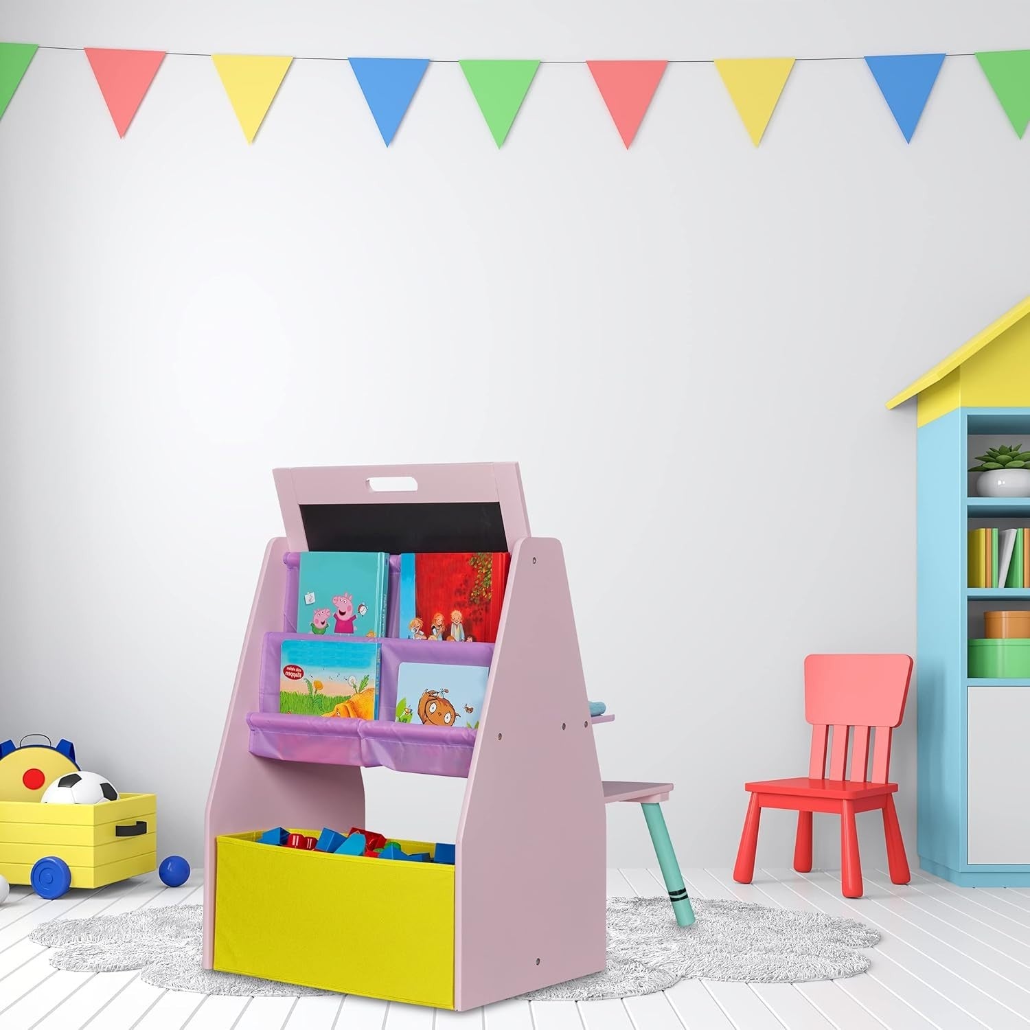 Kids 3in1 Furniture Set Toy Shelf Blackboard Whiteboard Stool Storage Pink