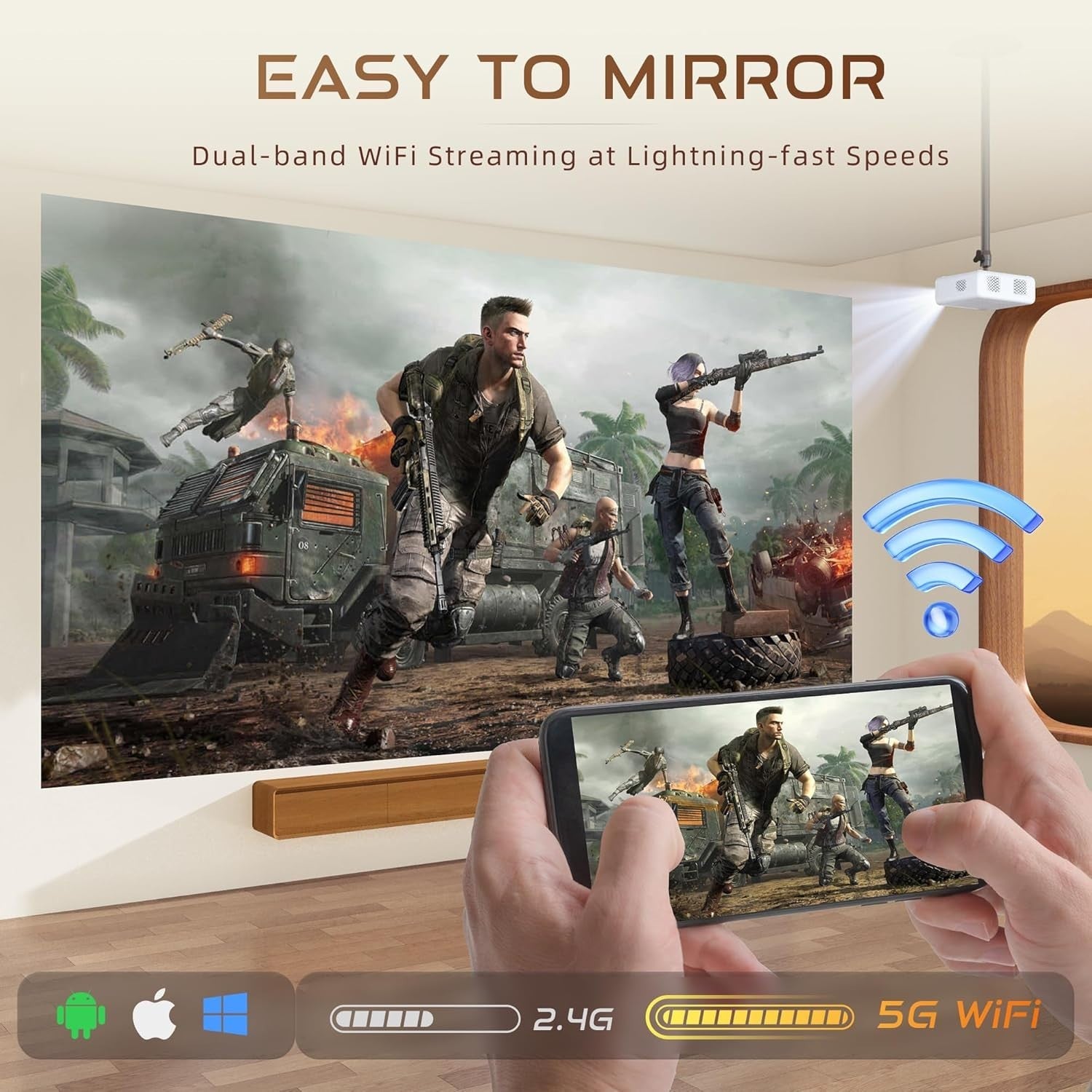 1080P Smart Projector 4K Netflix Dolby WiFi Bluetooth Auto Focus