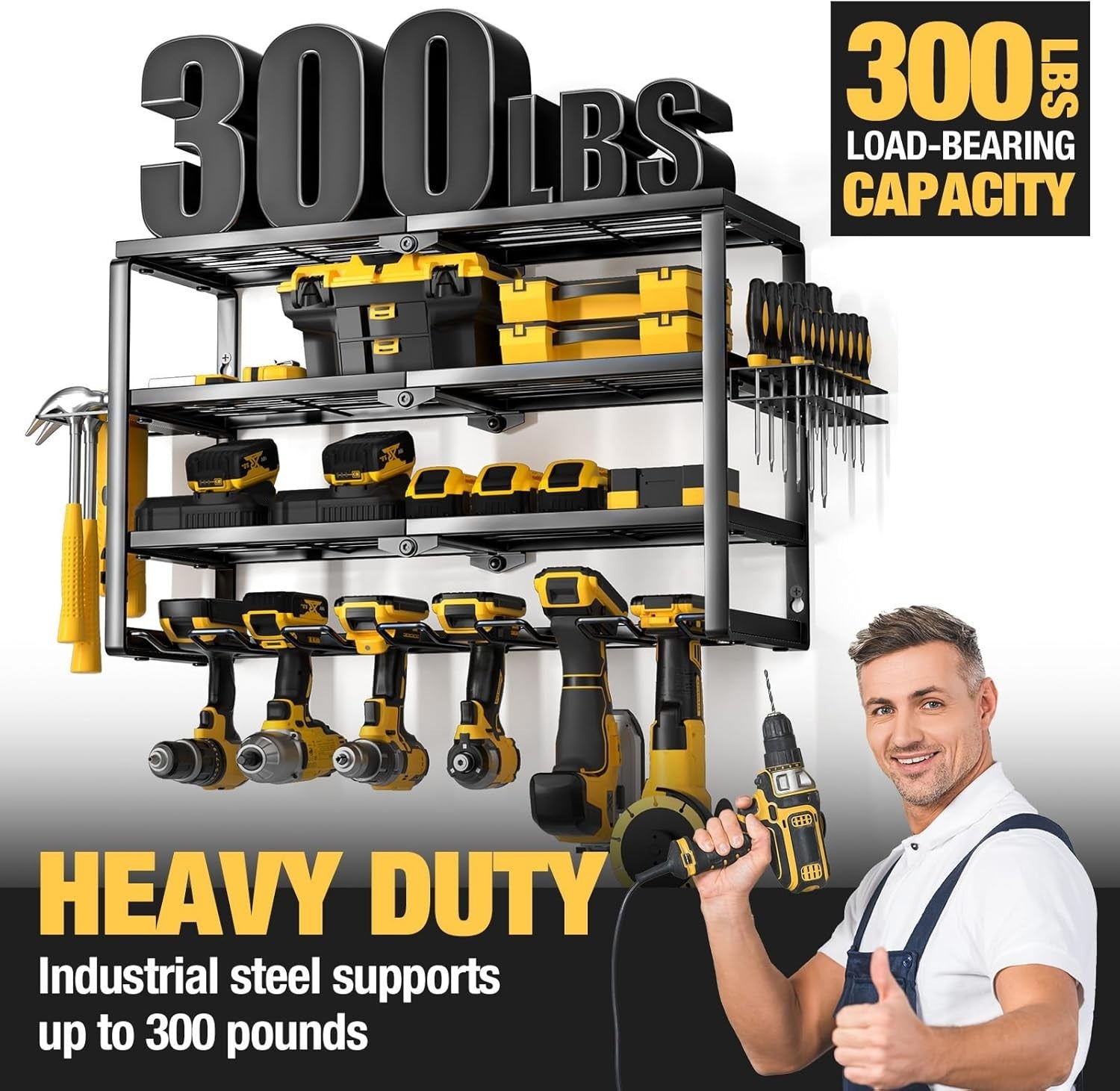 Power Tool Organizer Wall Mount 4-Layer Drill Rack Battery Tools Holder 62.2cm