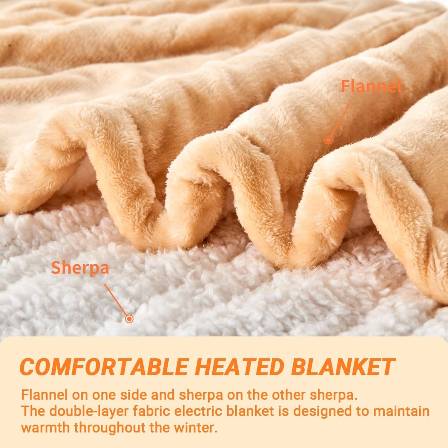 Electric Heated Throw Blanket 10 Heat Settings Sherpa Fleece Auto Off 150x200cm