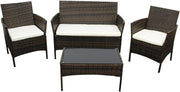 Brown 4-Piece Rattan Garden Sofa Set Outdoor Patio Table Chairs Cushions