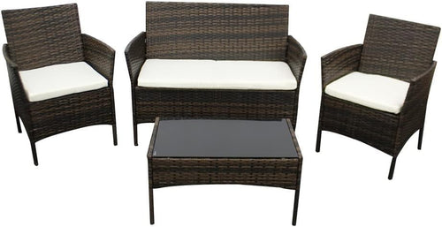 Brown 4-Piece Rattan Garden Sofa Set Outdoor Patio Table Chairs Cushions