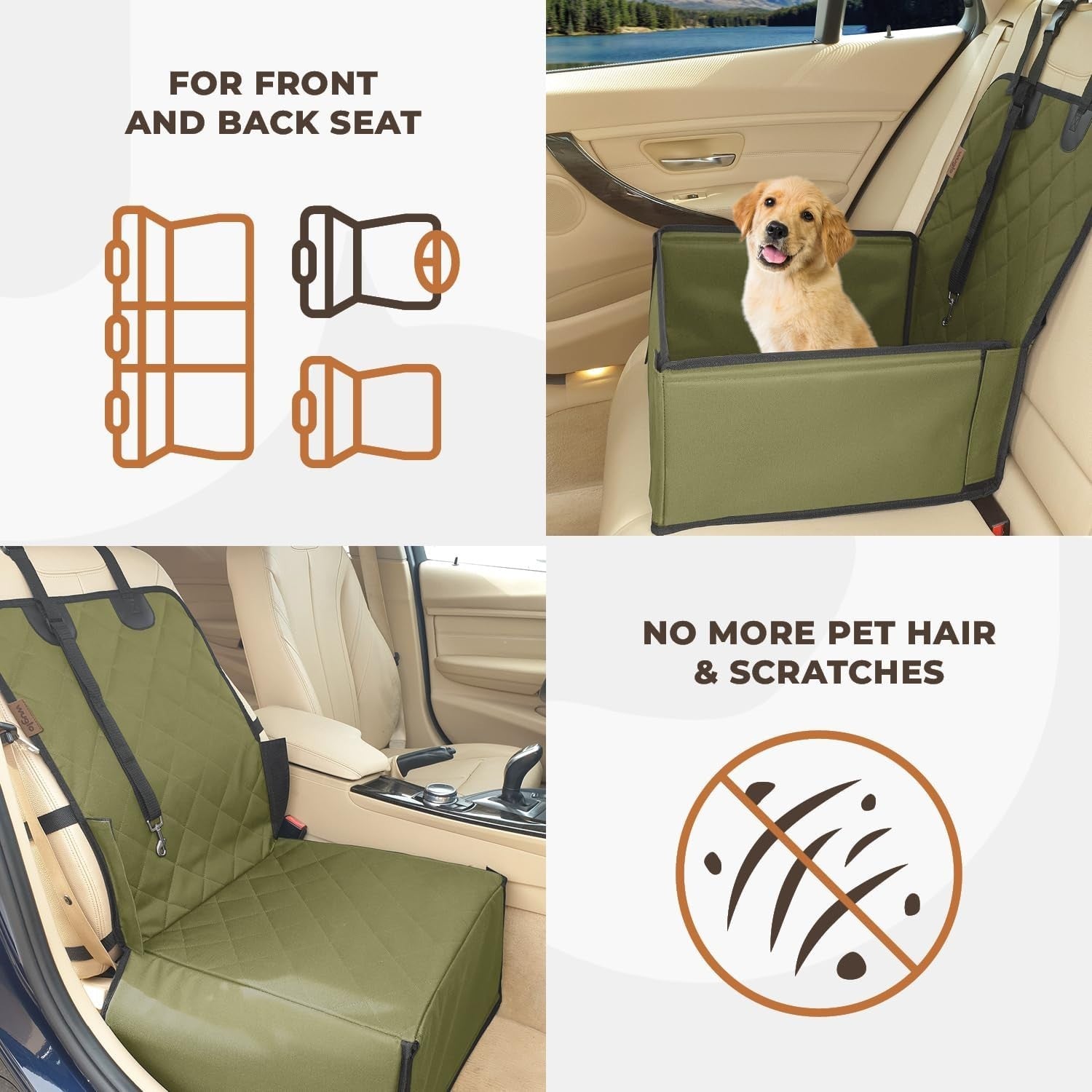 Extra Stable Dog Booster Car Seat Waterproof Travel Bed Khaki 12kg