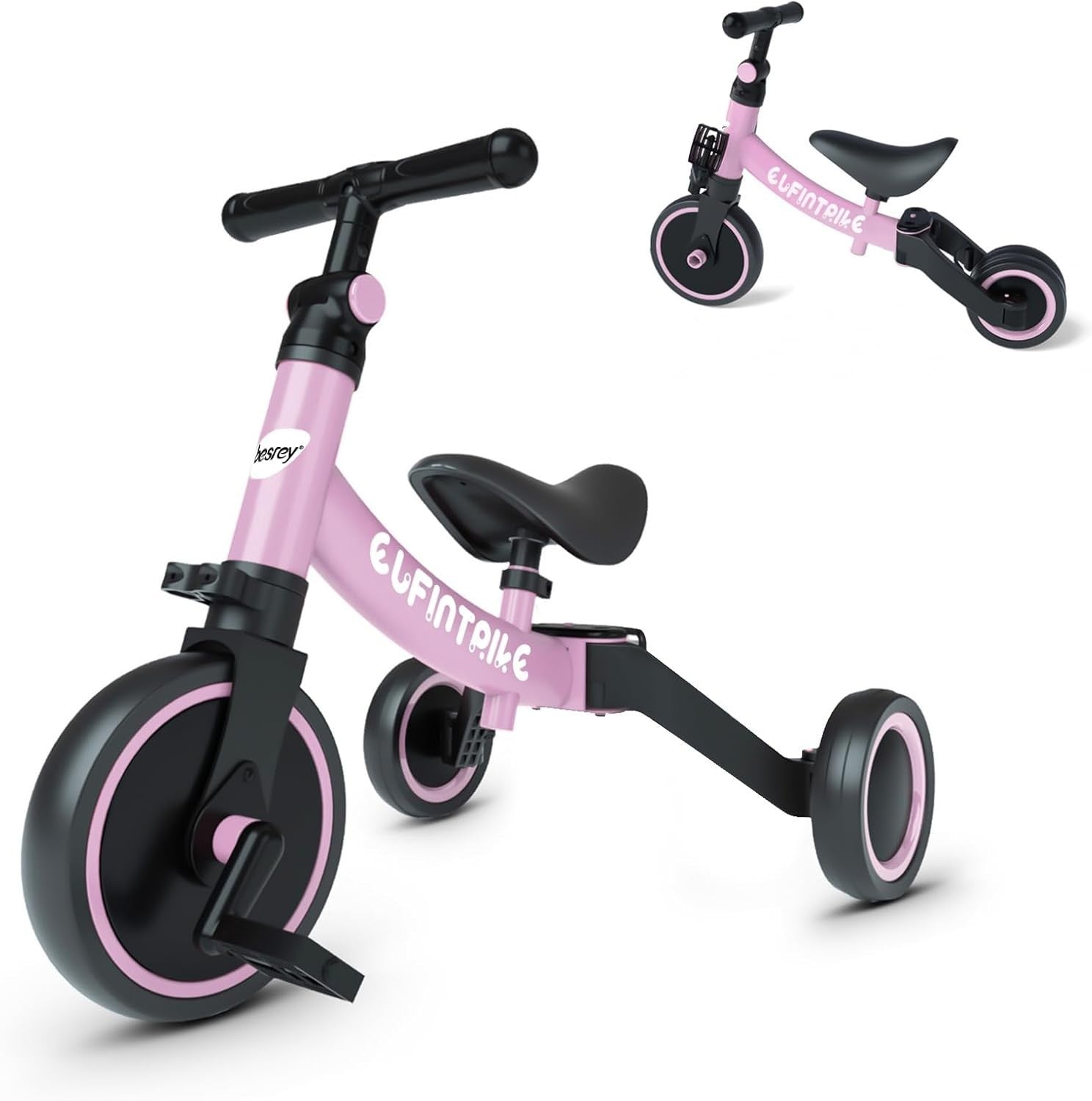 5 In 1 Toddler Tricycle Balance Bike Kids Ride On Removable Pedals Purple