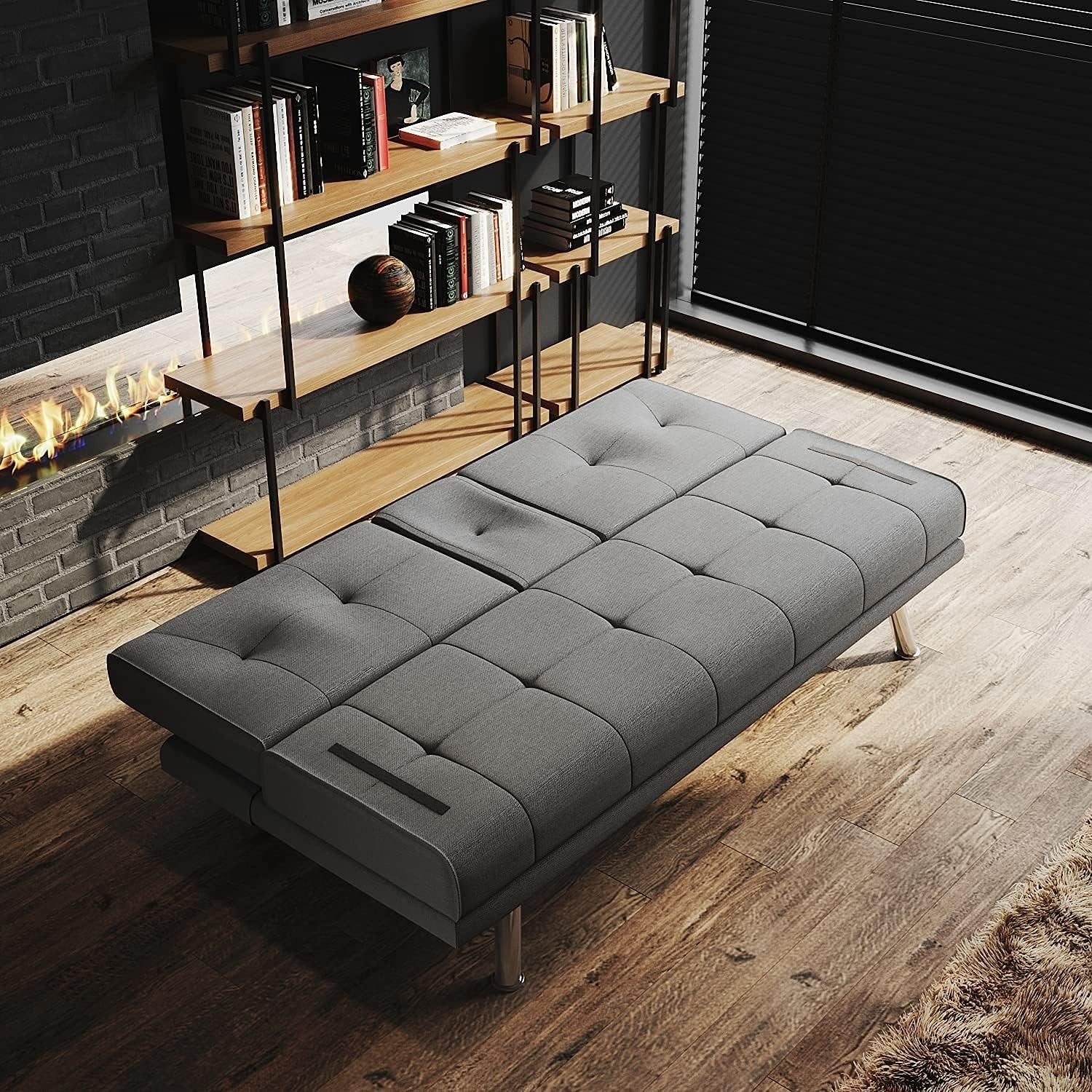 Modern Grey Fabric Recliner Sofa Bed 2-Seater Cup Holder Sleeper Couch
