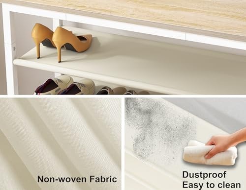 White Oak 3 Tier Shoe Rack Bench with Wooden Seat Metal Frame Storage 75x29x46cm