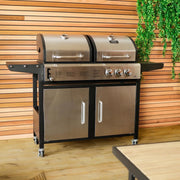 Dual Fuel Gas & Charcoal BBQ Grill with Thermometer & Side Table – 2+1 Burner