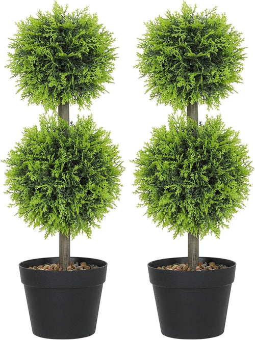 Set of 2 Faux Cypress Topiary Ball Trees 60cm iWeighted Pot Indoor Outdoor Decor