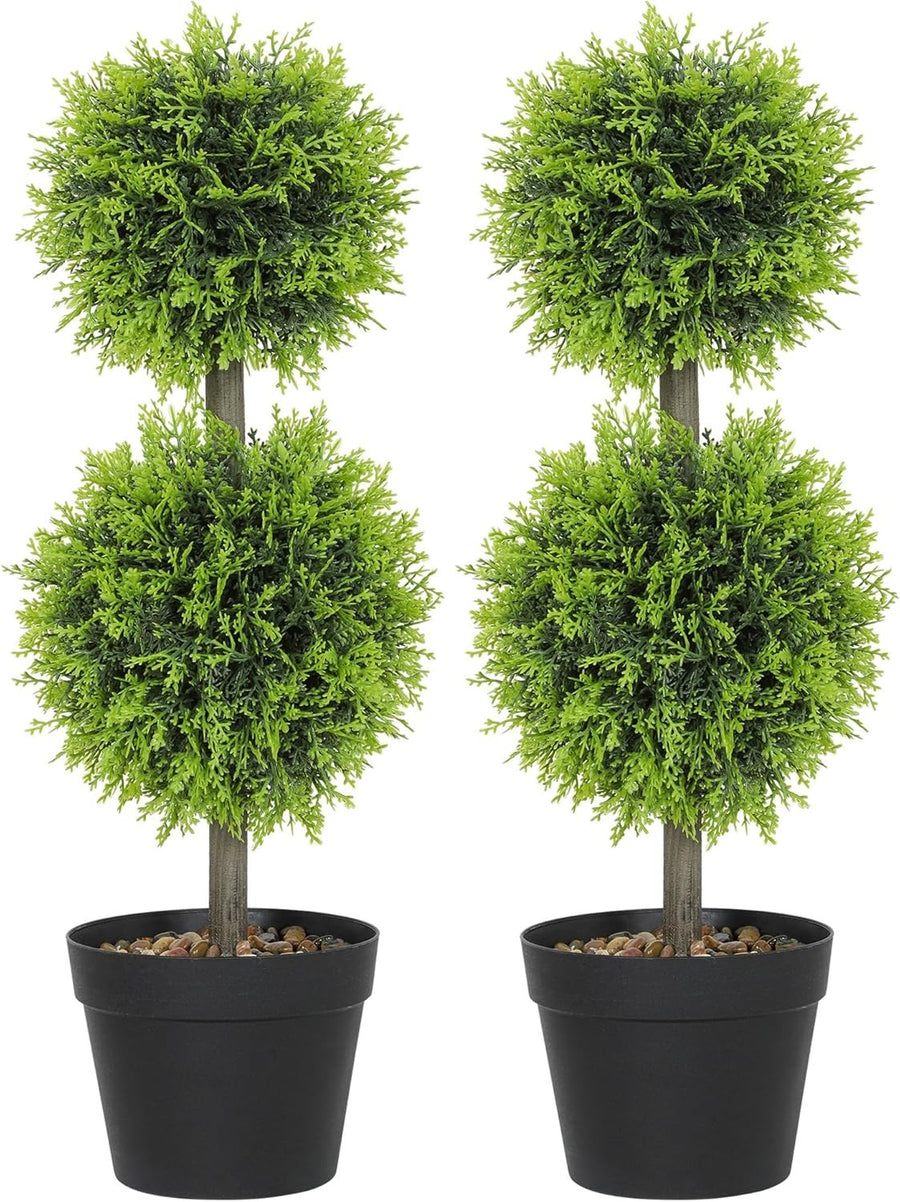 Set of 2 Faux Cypress Topiary Ball Trees 60cm iWeighted Pot Indoor Outdoor Decor