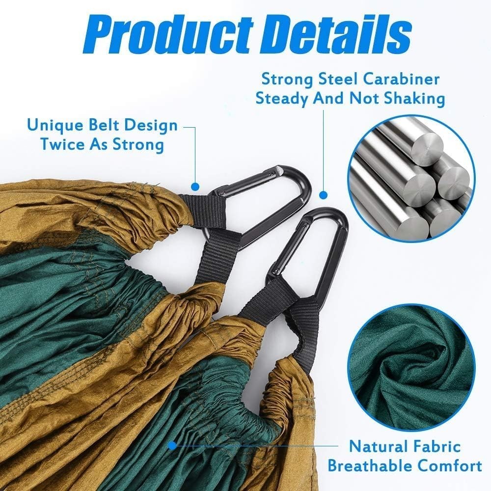 2 Person Camping Hammock 300kg Load Nylon Parachute 275x140cm Lightweight
