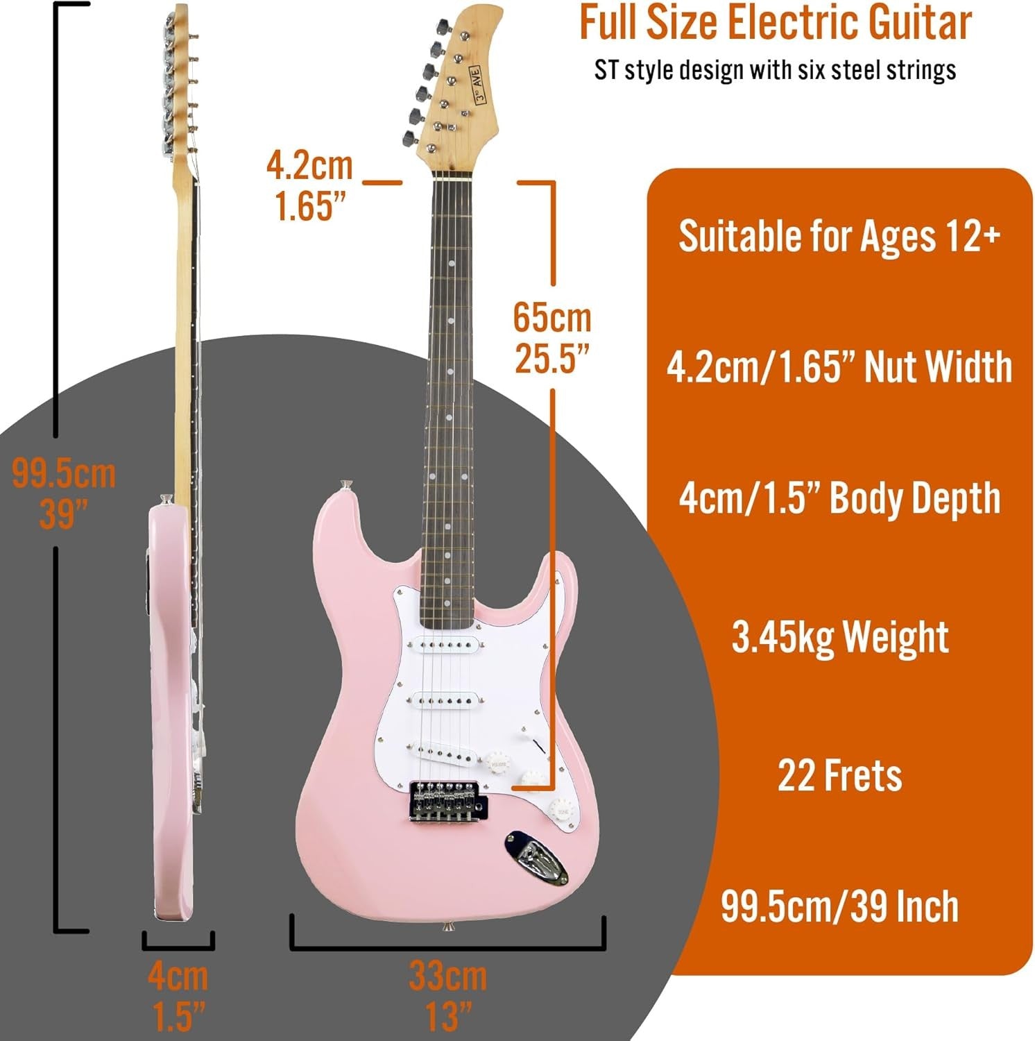 Full Size 4/4 Electric Guitar Starter Kit Pink with Amp