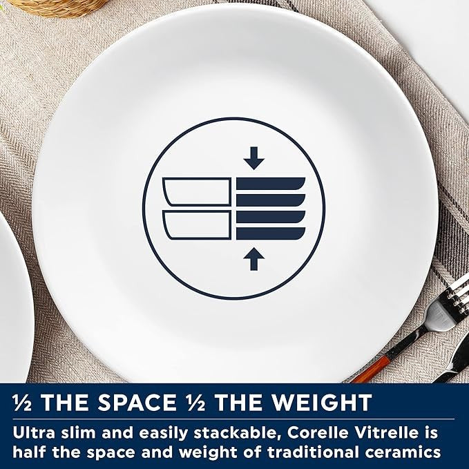12pc Lightweight Dinnerware Set Plates Bowls Space Saving Durable Glass