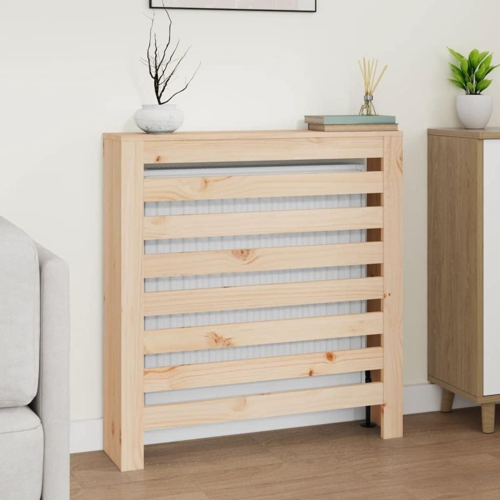 Natural Solid Pine Radiator Cover 79cm Wooden Slat Cabinet with Shelf