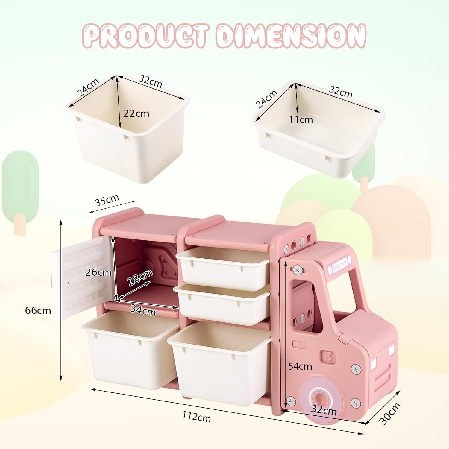 Kids Toy Storage Unit Car Shape with Bins Drawers & Cabinets 112x35x66cm