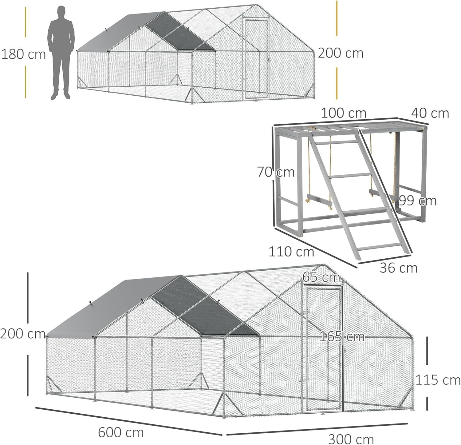 Walk In Chicken Run 3x6m Galvanised Coop with Cover & Shelf