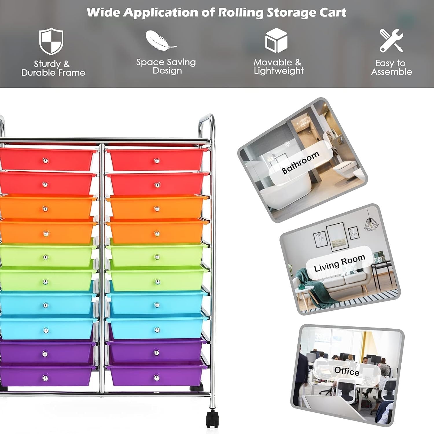 Multicolor 20 Drawer Rolling Storage Trolley Utility Organizer Cart