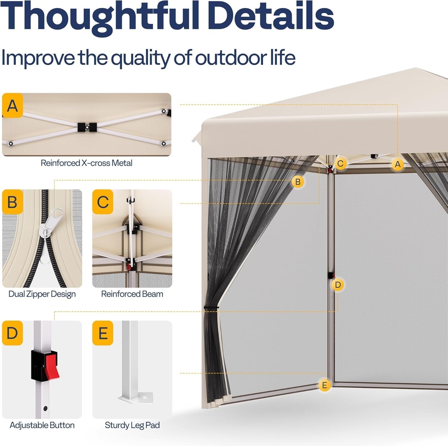 2.4x2.4M Beige Pop Up Gazebo With Mosquito Net Waterproof Outdoor Party Tent