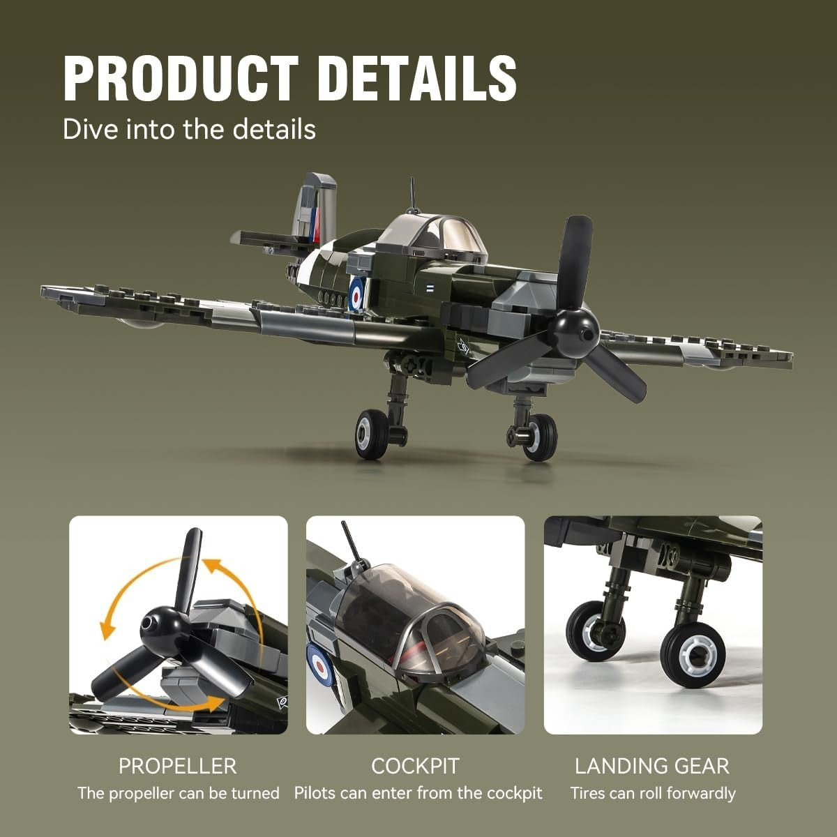 Spitfire Military Jet Building Kit – 290 Bricks Toy for Kids & Adults
