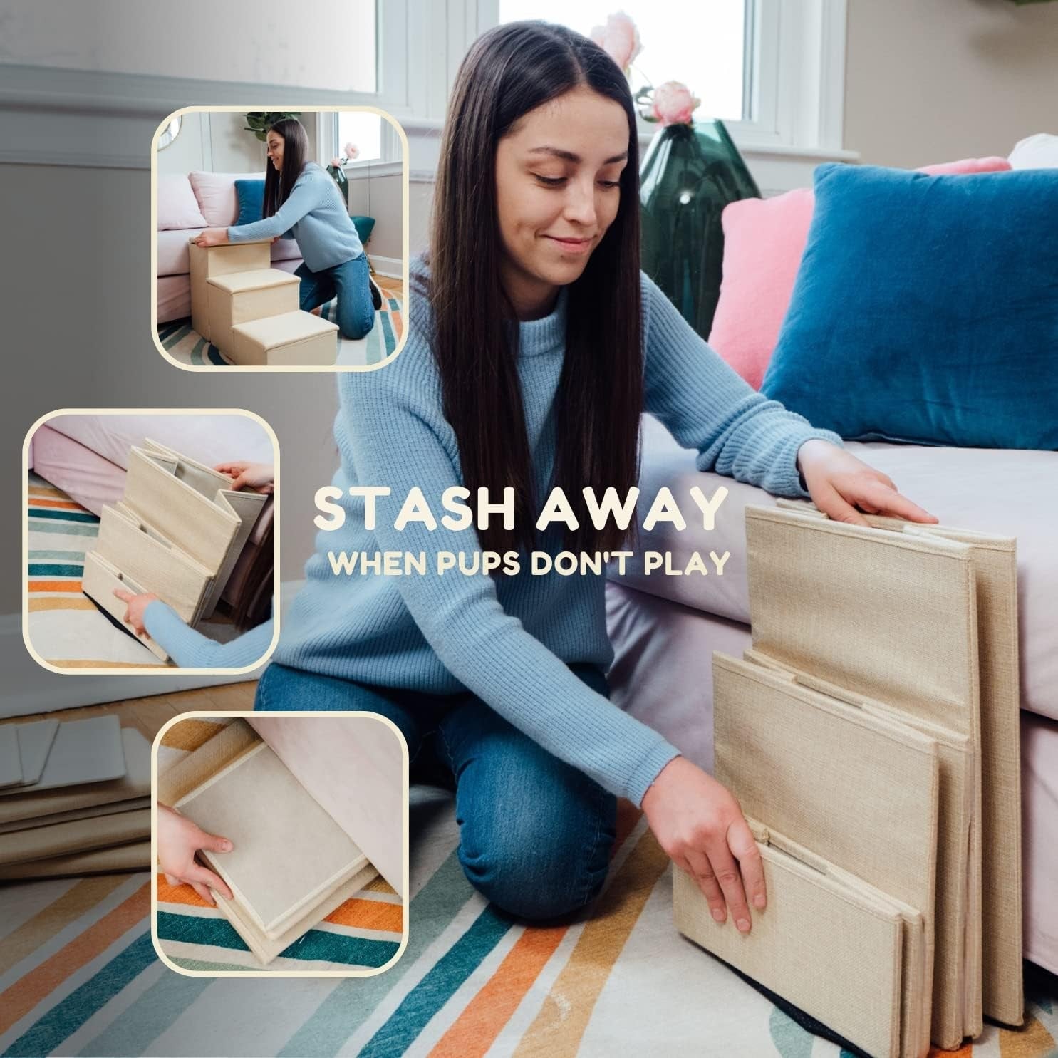 Adjustable Dog Stairs with Storage Puppy Small Medium Pet Steps