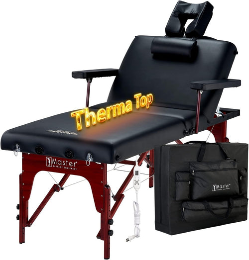 79cm Heated Portable Massage Table Memory Foam Folding Spa Beauty Bed Black
