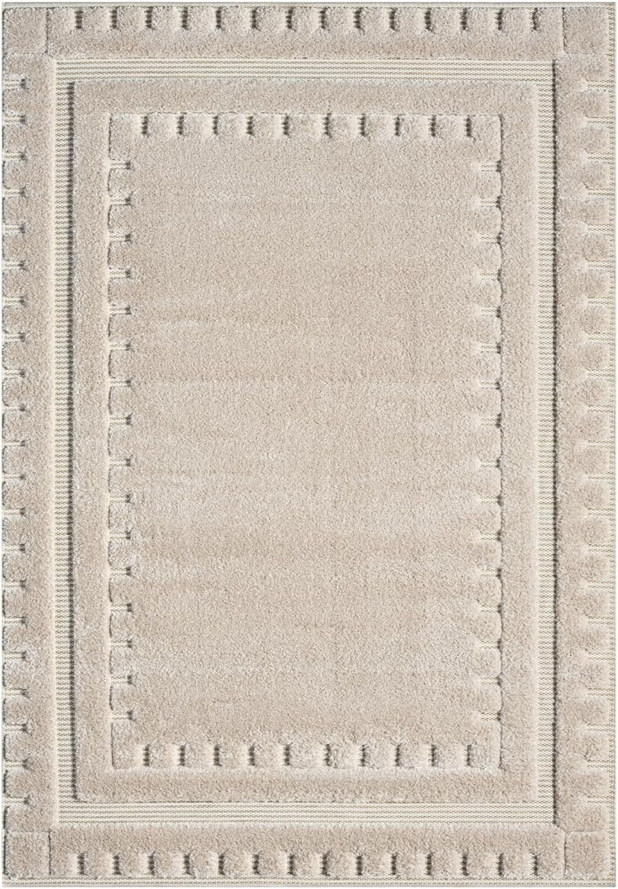 Beige Large Area Rug 200x290cm Washable Non Slip Soft Indoor Living Room Carpet