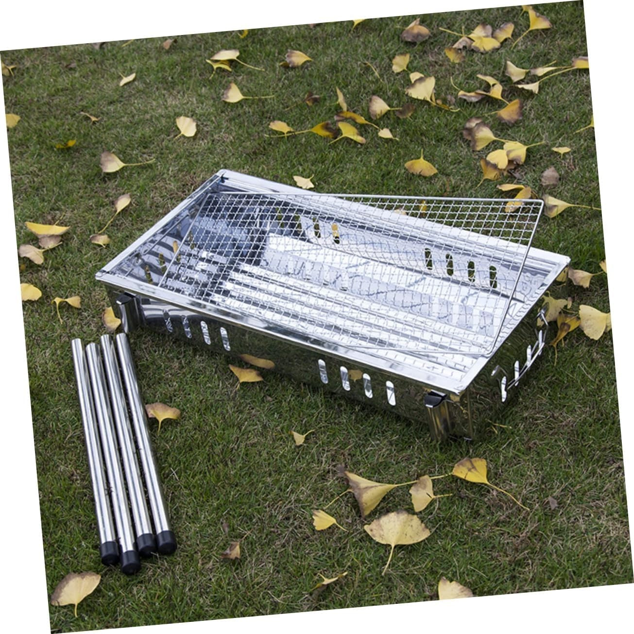 Portable Stainless Steel Charcoal BBQ Grill with Folding Legs Outdoor Camping