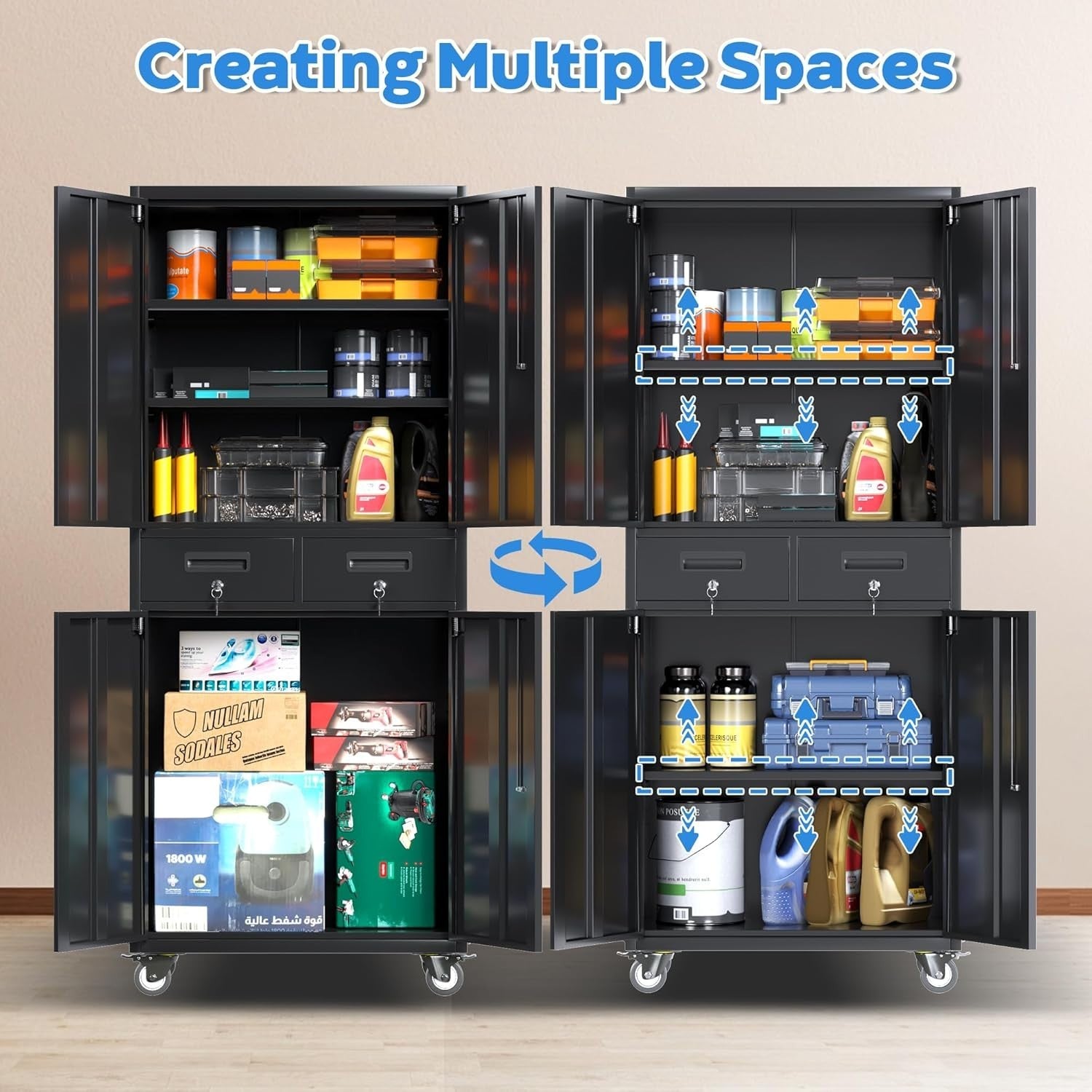 Heavy Duty Metal Garage Storage Cabinet with Locking Doors & Drawers