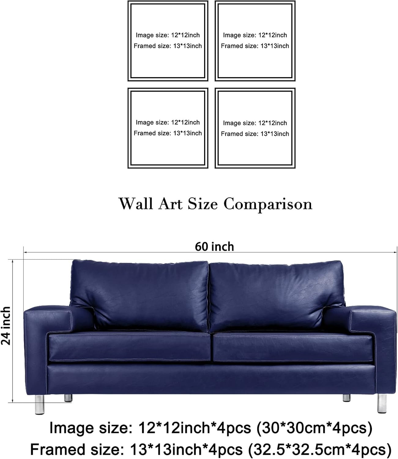 Blue Flower Canvas Wall Art 4 Panel Framed Modern