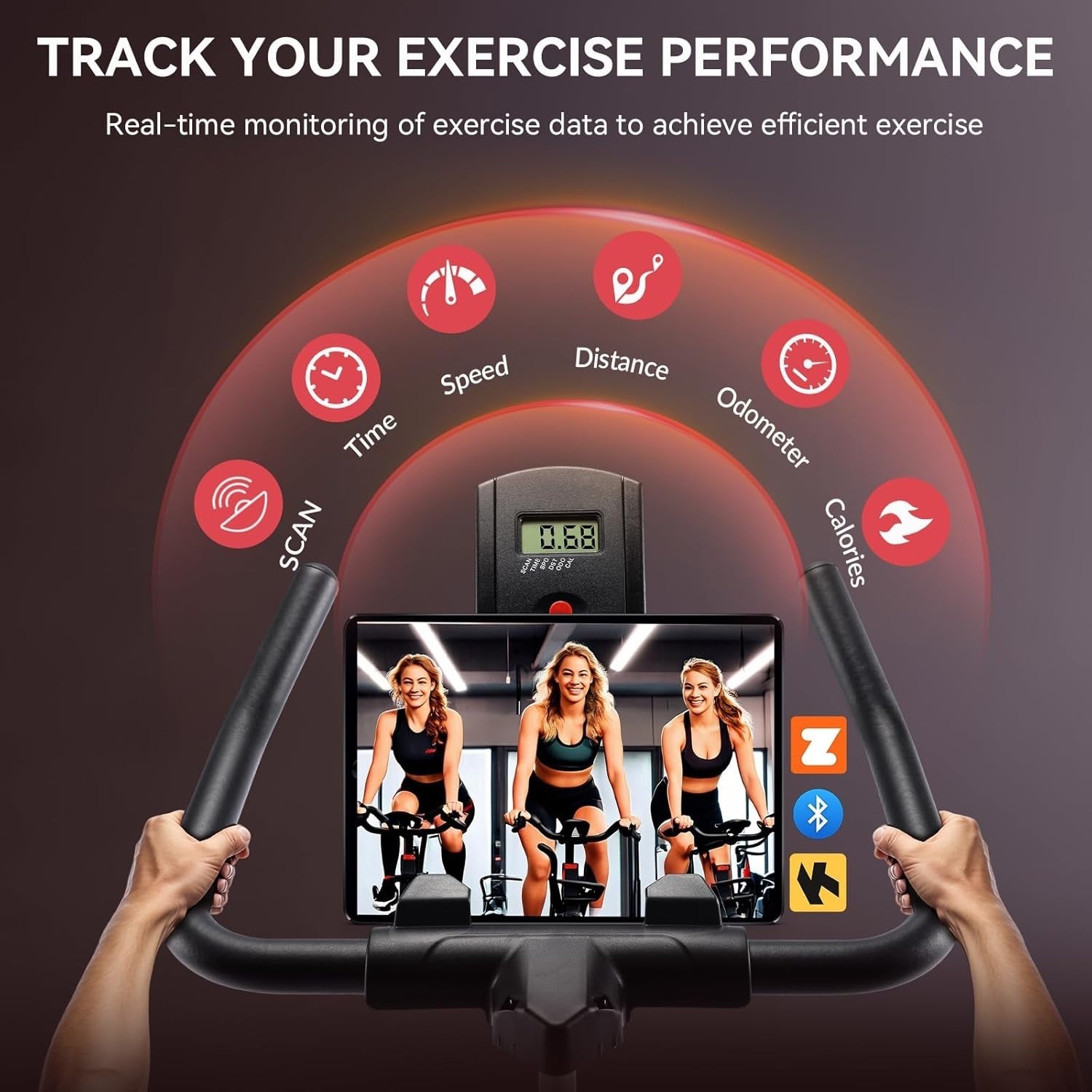 Magnetic Indoor Spin Bike w/ LCD Display, APP Bluetooth, Tablet Holder 350lb
