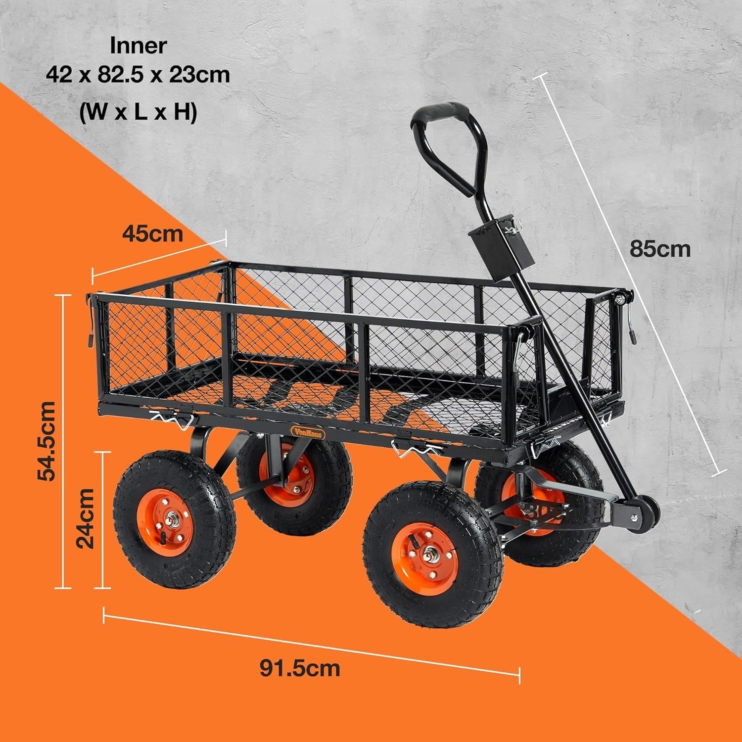 Heavy Duty Garden Cart Utility Wagon 350kg Load Steel Frame Mesh Sides Trolley