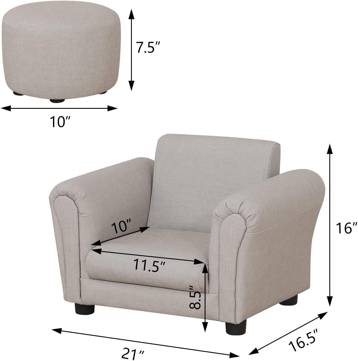 Toddler Armchair with Footstool – Kids Grey PVC Leather Sofa Chair