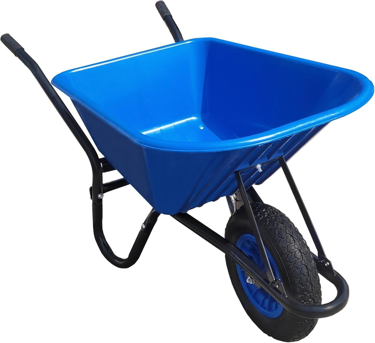 110L - Pneumatic Tyre Wheelbarrow - Blue - Plastic Tray, Steel Frame, 150kg Cap