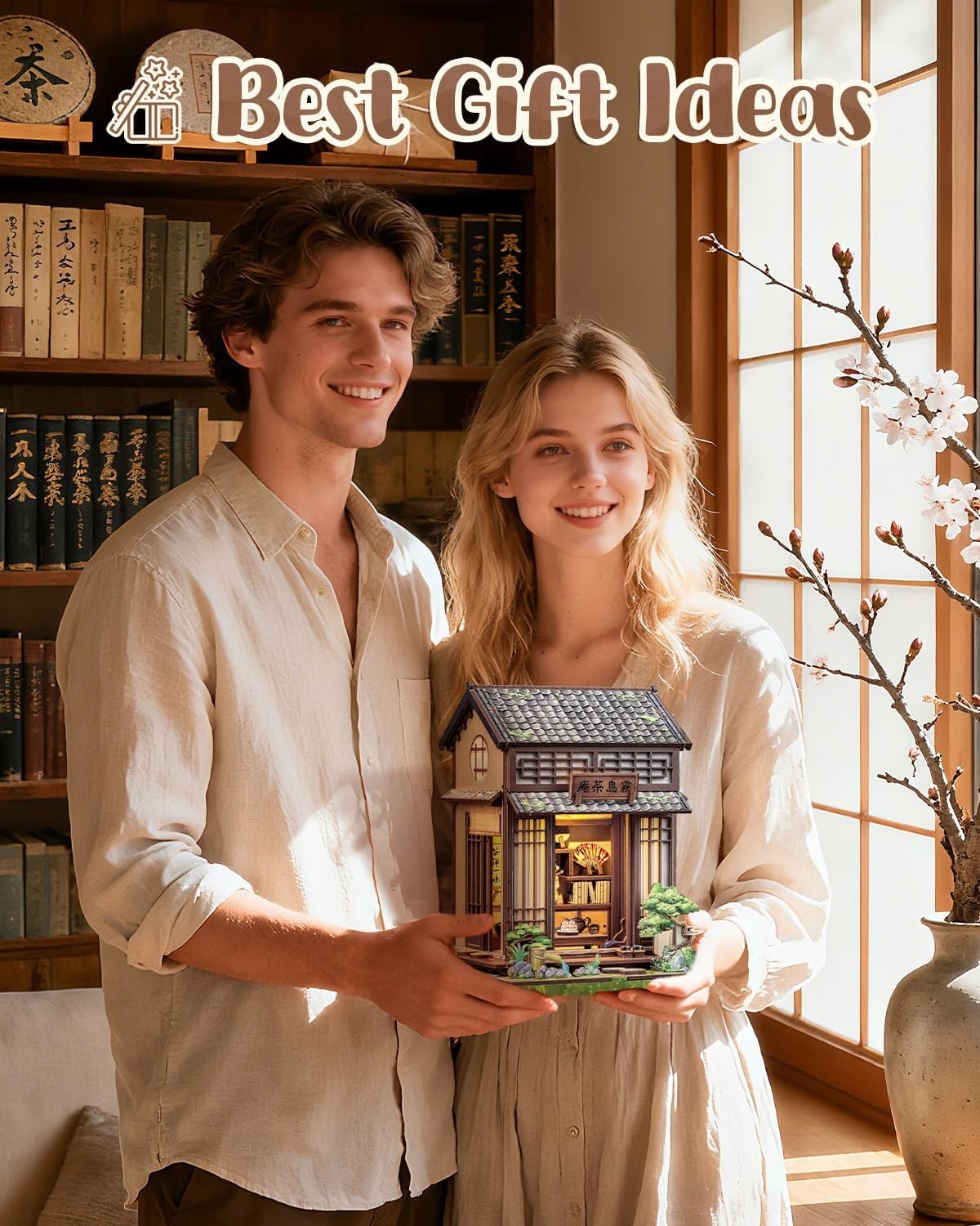 DIY Book Nook Kit Japanese Tea House Miniature LED Bookend Decor
