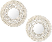 Boho Macrame Wall Mirrors Set of 2 Small Round Hanging Decor