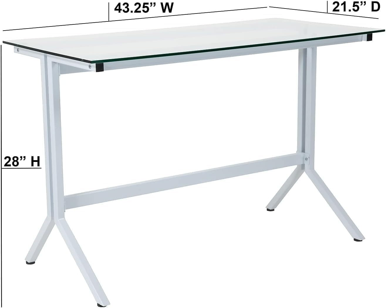 Computer Desk with White Metal Y Frame w/Clear Tempered Glass Office Table