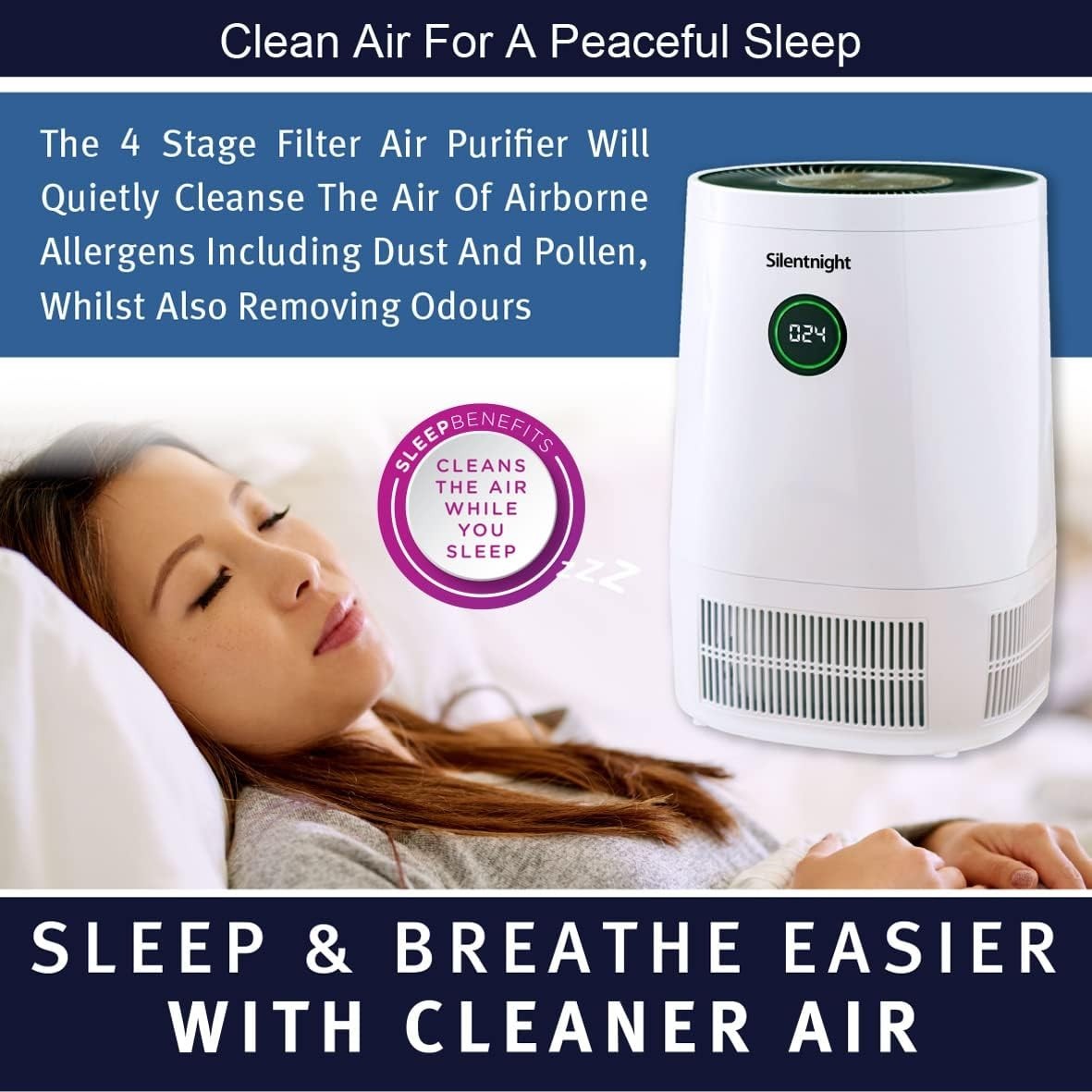 HEPA Air Purifier Carbon Filter PM2.5 Sensor Quiet Sleep Mode Timer