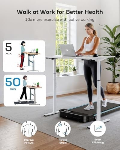 Under Desk Walking Pad 5° Incline Quiet 2.5HP Portable Treadmill 150kg Capacity