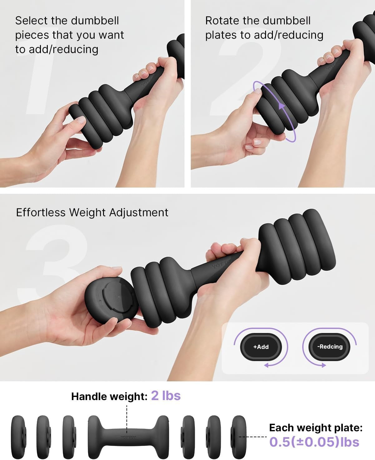 Adjustable Dumbbell Set 2–5 lb Each Compact Non-Slip Hand Weights Home Gym