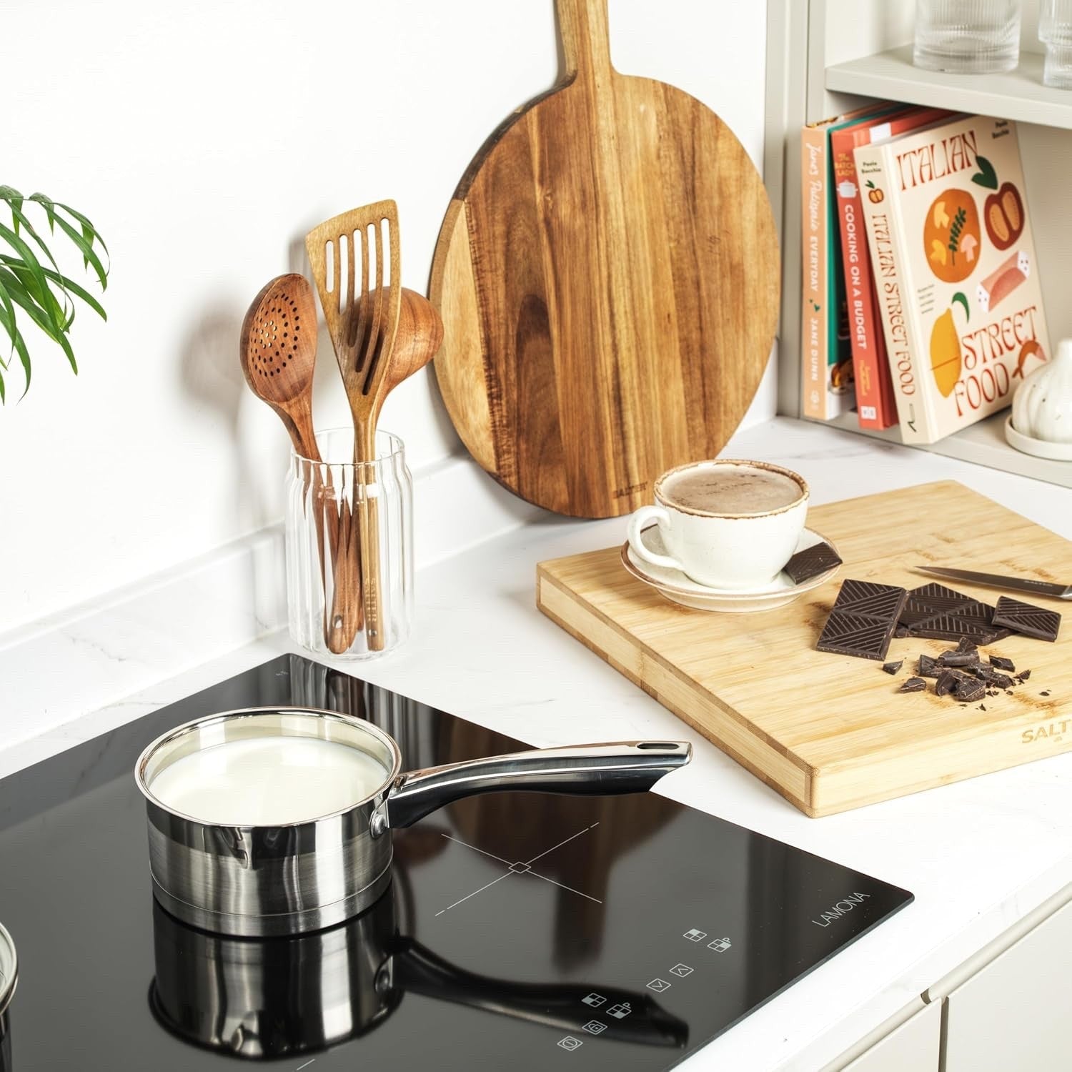 5pcs Stainless Steel Induction Saucepans and Frying Pan Set with Glass Lids