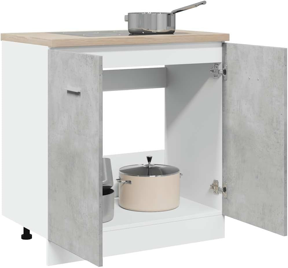 Concrete Grey Under Sink Cabinet 80x46x81.5cm Modern Kitchen Storage Unit