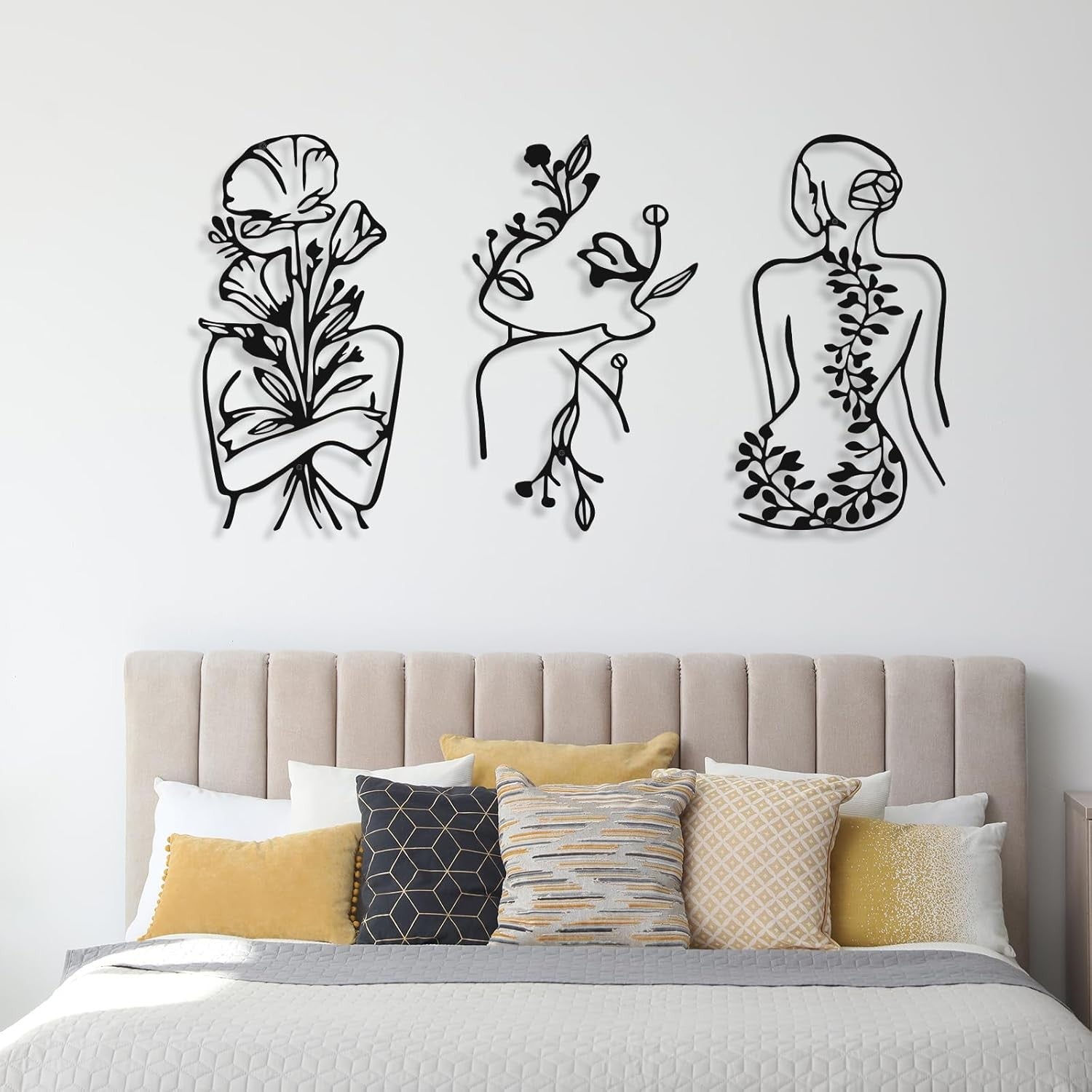 3Pcs Metal Wall Art Minimalist Abstract Woman Plant Decor